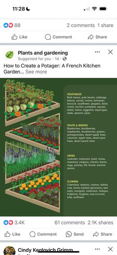 an image of a facebook page with the words how to create a french kitchen garden