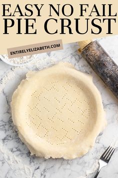 an easy no fail pie crust recipe on a marble counter top with a rolling pin