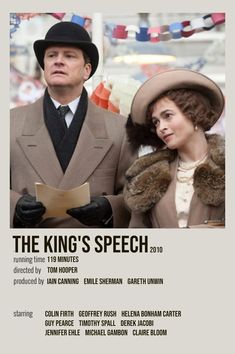 the king's speech movie poster with two people standing next to each other in hats