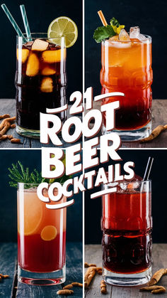 four different shots of root beer cocktails