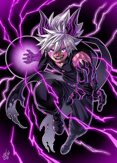 an anime character with lightning in the background