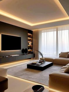 modern living room with white and brown furniture