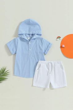 Casual Striped Beach Sets, Suits For Summer, Sets Summer, Shorts Sets, Summer Pattern, Summer Patterns, Summer Boy, Hooded Tops, Short Suit