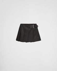 Unlined Hook-and-button closure Low rise waist Leather strap with logo Pleated Prada Skirt, Prada Dress, Prada Collection, Triangle Logo, Shearling Coat, Cute Skirts, Cotton Skirt, Sustainable Fabrics, Satin Dresses