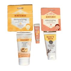 Burts Bees Products, 5 Items Lot, Nwt, Unused Burt's Bees Peach & Willow Bark Deep Pore Scrub, Gently Exfoliate And Remove Excess Oil For Smooth, Radiant Skin. 4 Oz. Burt's Bees Detoxifying Clay Mask Gently Deep Cleans And Illuminates Your Skin. 2.5oz. Burt’s Bees Rejuvenating Eye Mask Rosehip Seed Extract & Jojoba Oil Helps Tired Eyes, 1 Single Use Application. Burt’s Bees Moisturizing Lip Mask Meadowfoam Seed & Almond Oils, 1 Single Use Lip Mask Squeezy Tinted Lip Balm, A Hint Of Shiny Color, Burts Bees Products, Charcoal Clay Mask, Hand & Foot Cream, Pomegranate Oil, Natural Acne, Willow Bark, Acne Solutions, Moisturizing Lip Balm, Tired Eyes