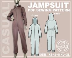 a sewing pattern for a jumpsuit with hood and zippers