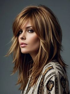 Curly To Straight Hair, Shag Haircut Ideas, Curly To Straight, Long Shag Hairstyles, Teasing Brush, Long Shag Haircut, Long Shag, Haircut 2024, Layers And Bangs