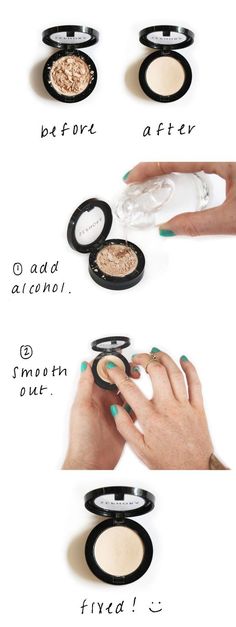 You NEED TO look at these 10 AWESOME makeup tips and hacks! They're all so helpful and my makeup is looking A TON BETTER! Definitely pinning for later! Fix Broken Eyeshadow, Fix Broken Makeup, Broken Eyeshadow, Makeup Charts, Alcohol En Gel, Makeup Tip, Apply Makeup