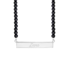 This Engravable Black Onyx Name Bar Necklace makes a stylish statement with its black onyx beads and features a name bar that can be personalized with a name or special message. It’s the perfect accessory for your daily look. Onyx Name, Coordinates Jewelry, Birthstone Charm Necklace, Dogeared Jewelry, Heart Wedding Rings, Mens Chain Bracelet, Bar Jewelry, Jewelry Lockets, Hand Stamped Necklace