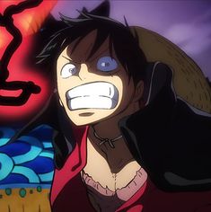 an anime character with blue eyes and black hair, wearing a red shirt is looking at the camera