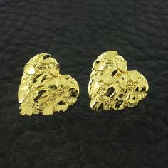 Yellow Gold Heart Nugget Stud Earrings, Heart earrings, Gold Heart Earrings,14k Nugget Earrings, Gol Gold Nugget Earrings, Gold Nugget Jewelry, Custom Gold Jewelry, Gold Nugget Ring, Ysl Necklace, Golden Jewellery, Nugget Earrings, Xo Jewelry, Gold Heart Earrings