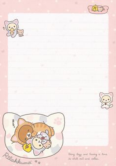 a pink notepad with an image of two teddy bears and a cat on it