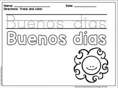 the spanish language worksheet with an image of a sun and clouds on it