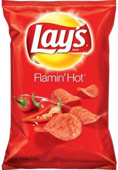 lay's flamini hot potato chips with peppers on the side, in a red bag