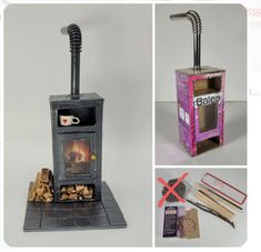 an image of a stove made out of wood and other things to make it look like something