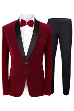 Baron Fashion Red Shawl Lapel Slim Fit Velvet Wedding Suits For Men Velvet Prom Suit, Prom Suits For Men, Red Shawl, Slim Fit Tuxedo, 2 Piece Suit, Dinner Jacket, Velvet Suit, Tuxedo Blazer, Party Dinner