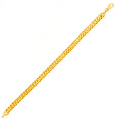 This 22k gold men's bracelet, weighing 24.4 grams, exudes a regal and gleaming design that commands attention and admiration. The yellow gold finish enhances its luxurious and radiant appearance. Measuring 8.25 inches in length, this bracelet is secured with a lobster lock for both safety and convenience. Perfect for those who appreciate the blend of majesty and sophistication, this exquisite bracelet is a standout addition to any jewelry collection. PRODUCT DETAILS Gold Purity(karat): 22k Gold Bridal Jewelry Necklace, Precious Stones Rings, Diamond Pendant Sets, Modern Bracelets, Jhumki Earrings, Fancy Necklace, Fancy Rings, Mens Gold Rings, Diamond Necklace Set