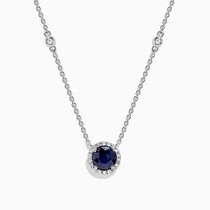 Effy Royale Bleu 14K White Gold Sapphire and Diamond Necklace, 1.11 TCW Classic Luxury Sapphire Diamond Necklace, Luxury Round Necklaces With Lab-created Sapphire, Sapphire Diamond Necklace Shane Co., Classic Round Sapphire Diamond Necklace, 14k White Gold Necklace With Halo Setting, Heirloom White Gold 14k Stamped Necklaces, Classic 14k Gold Necklace With Halo Setting, Classic 14k Gold Necklaces With Halo Setting, White Gold Sapphire