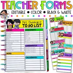 the teacher forms editable color and black and white binder for students to use