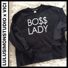 Nwt Lulusimon Studio X Vici Boss Lady Oversize Sweatshirt Sz M Oversized, Boyfriend Fit Crewneck Raw, Unfinished Hem Bo$$ Lady Screen Print Armpit To Armpit Approx 22” Length Approx 24” Black/White Supersoft Lining 50% Cotton 50% Polyester Orig. $79 Oversize Sweatshirt, Boyfriend Fit, Oversized Sweatshirt, Boss Lady, Screen Print, Womens Tops, Black White, Sweatshirts Hoodie, Screen