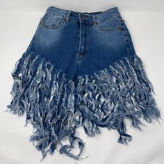 -70% Cotton, 28% Poly, 2% Spandex -Low Iron If Needed -Machine Wash Cold Blue Frayed Hem Shorts, High Waist Fringe Bottoms For Spring, Blue Fringe Shorts For Spring, High Rise Denim Blue Bottoms With Fringe, High Rise Denim Blue Fringe Bottoms, Blue Bottoms With Frayed Hem Short Leg, Blue Bottoms With Frayed Hem And Short Leg, Casual Stretch Bottoms With Fringe, Blue Mid-rise Bottoms With Frayed Hem