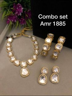 Very beautiful uncut high quality polki kundan combo of necklace earrings and bangles. Polki Jewellery Sabyasachi, Kundan Bangles Design, Sabyasachi Wedding, White Sketches, Polki Sets, Kundan Jewellery Bridal, Kundan Jewellery Set, Engagement Necklaces, Kundan Bangles