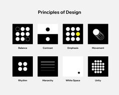 six different types of logos with the words principals of design on them in black and white