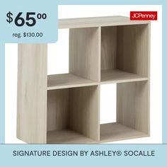 a wooden shelf with four shelves on each side for $ 65 00 reg $ 130 00