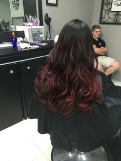 Red Balayage On Black Hair Indian, Dark Red Ends On Black Hair, Pink Red Balayage, Cherry Red Balayage Hair, Red Hair Fade, Black Hair Ombre, Red Balayage Hair, Balayage Hair Caramel, Wine Red Hair