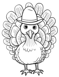 a turkey with a hat on it's head is shown in black and white