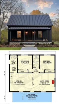 a small cabin with a loft and floor plan