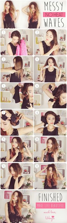 wengie.com - beauty, fashion, lifestyle, diet, ulzzang, korean and asian inspired makeup tutorials Asian Inspired Makeup, Messy Waves, Super Hair, Inspired Makeup, Shirt Hair, Hairstyle Tutorial, Asian Inspired, No Heat, Makeup Tutorials