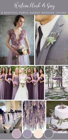 the wedding color scheme is purple and gray