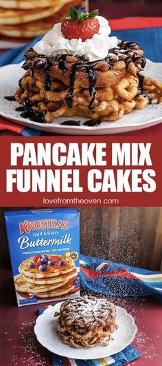 pancake mix funnel cakes with whipped cream on top