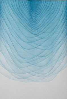 an abstract painting in blue and white, with wavy lines on the bottom half of it