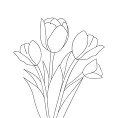 a black and white line drawing of flowers