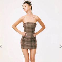 Plaid With Jan Chloe Corset Dress In Size Medium. Brand New With Tags Never Worn. Strapless Fitted Mini Dress For Fall, Strapless Brown Mini Dress For Date Night, Brown Strapless Mini Dress For Date Night, Fitted Brown Mini Dress, Brown Lined Mini Dress, Fitted Brown Lined Mini Dress, Fitted Brown Mini Dress Lined, Fitted Brown Mini Dress With Lining, Chic Brown Lined Mini Dress