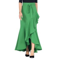 Green Tie Waist Ruffle Hem Mermaid Skirt Mermaid Maxi Skirt, Skirt Asymmetrical, Wedding Skirt, Skirts Women, Wrap Maxi Skirt, Dresses Chiffon, Tulle Tutu, Long Skirts For Women, Black Tulle