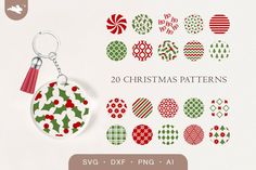 20 christmas patterns for keychains, bags and purses - svg dxf png