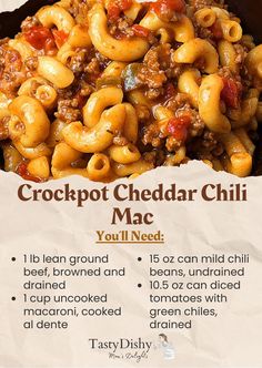 a recipe for crockpot cheddar chili mac