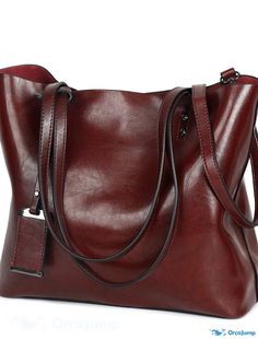 OrcaJump - Womens PU Leather Tote Bag for Daily Shopping, Office, Career - Black, Grey, Red, Wine, Brown Red Shoulder Bag With Large Capacity For Office, Red Large Capacity Shoulder Bag For Office, Large Capacity Red Shoulder Bag For Office, Burgundy Large Capacity Bag For Shopping, Burgundy Handheld Shoulder Bag With Large Capacity, Red Large Capacity Satchel For Office, Large Capacity Red Satchel For Office, Red Office Satchel With Large Capacity, Large Capacity Red Office Bag