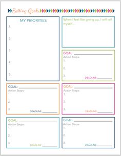 printable goal sheet with the text setting goals on it