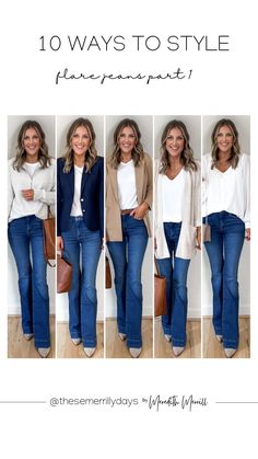 10 WAYS TO STYLE FLARE JEANS: part 1 wear these to a casual office, to school for teachers or date night Stay tuned for the last 5… | Instagram 2023 Casual Office Outfits, Flared Jeans Business Casual, Casual Date Night Outfit Flare Jeans, Flare Jeans For Work, Flare Jean Date Night Outfit, Date Night Outfit Flare Jeans, Business Jeans Outfit Casual Fridays, Blue Jeans Business Casual Outfits, Office Jean Outfits Women