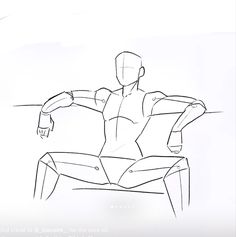 a drawing of a man sitting in a chair with his arm extended to the side