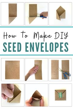 how to make diy seed envelopes out of brown paper and some scissors on the side