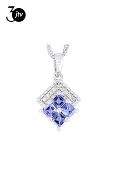 0.78ctw Square Octagonal Blue Tanzanite with 0.10ctw Round White Zircon Rhodium Over Sterling Silver Pendant with Chain. Measures Approximately 0.89"L x 0.51"W. 18" Singapore Chain with 2" Extender. Lobster Claw Clasp. Accent Stones Primarily Zircon. Sapphire Diamond Cluster Jewelry, Sapphire Cluster Diamond Jewelry, Sapphire Cluster Jewelry With Vvs Clarity, Sapphire Cluster Jewelry In Cubic Zirconia, Sapphire Cubic Zirconia Cluster Jewelry, Sapphire Cluster Jewelry With Cubic Zirconia, Cluster Sapphire Cubic Zirconia Jewelry, Cubic Zirconia Gemstones With Diamond Accents In White Gold, Diamond Cut Lab-created Sapphire Jewelry