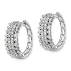 Rhodium over 14K white gold hinged hoop earrings with 1.512 cttw round lab grown diamonds and polished finish. Lab grown diamonds are of SI1/SI2 clarity and G-H-I color grade. Measures approximately 3/4"L x 3/4"W and have post, notch and lock closures. Diamond White Platinum Hoop Earrings With Diamond Accents, Platinum Hoop Earrings With Diamond Accents In Diamond White, Formal Diamond Hoop Earrings With Prong Setting, Diamond Accents Platinum Hoop Earrings, Classic Platinum Hoop Earrings With Round Cut, White Gold Channel Set Hoop Earrings For Wedding, Platinum Hoop Earrings With Single Cut Diamonds, Platinum Hoop Earrings With Brilliant Cut, Formal Platinum Hoop Earrings With Single Cut Diamonds