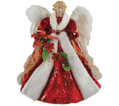 Red Poinsetta Angel Tree Topper - The Country Christmas Loft Red Christmas Ornaments, Angel Christmas Tree Topper, Christmas Tree Tops, Angel Tree Topper, Angel Tree, White Wings, Christmas Room, Christmas Store, Tree Tops