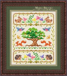 a cross stitch pattern with an image of a tree