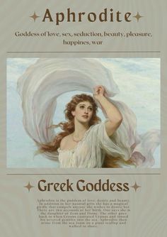 an advertisement for greek goddesss with the words aphrodite written below it